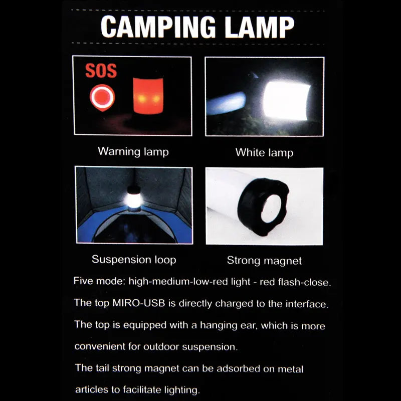 380LM USB Rechargeable Portable Lanterns Magnet Portable Outdoor LED Camping Lantern Flashlight Waterproof IPX-4 White Red Light